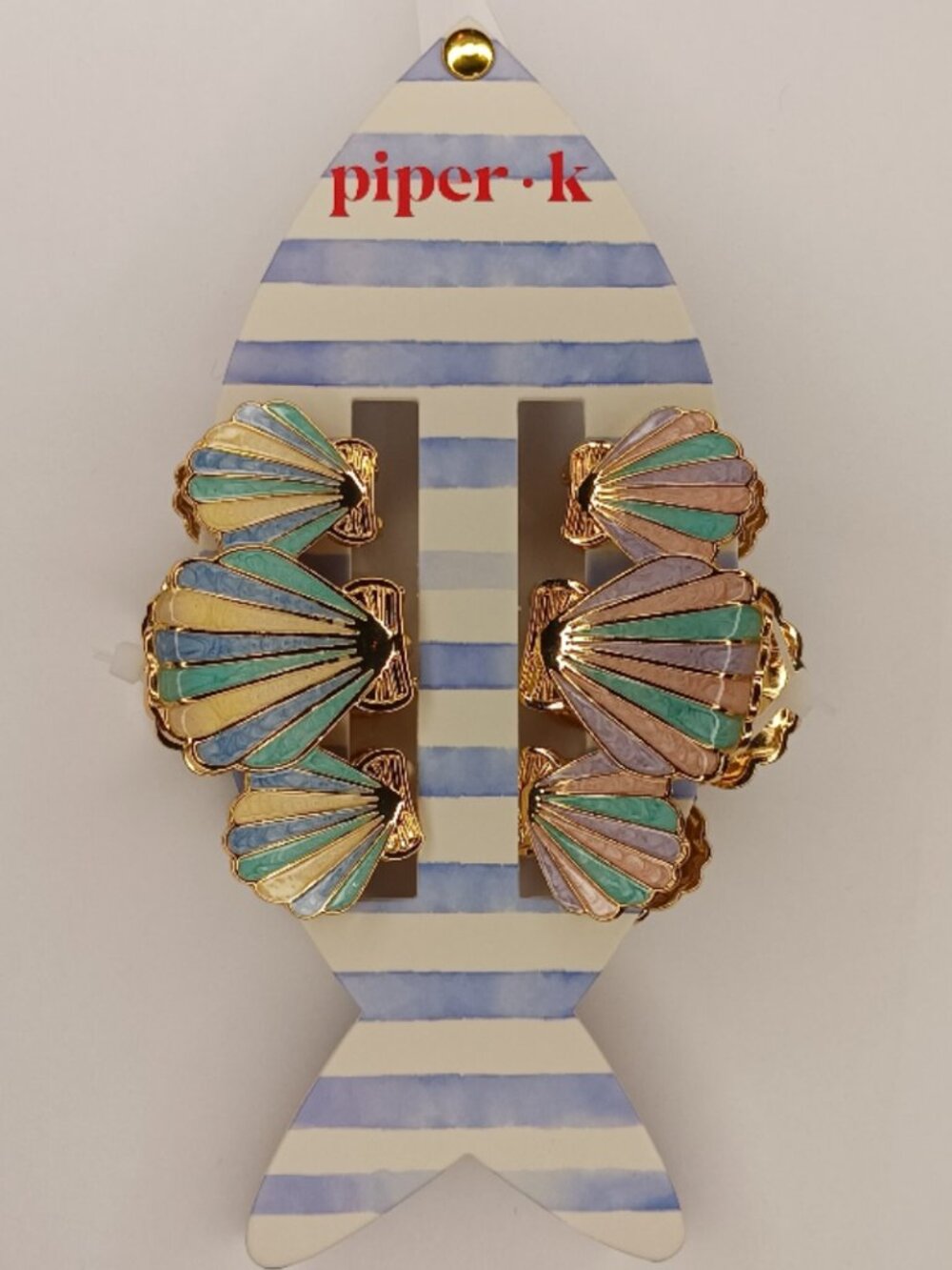Piper K Pastel Seashell Hair Claw Clips Set Gold Tone Mermaid Coastal Beach Cute